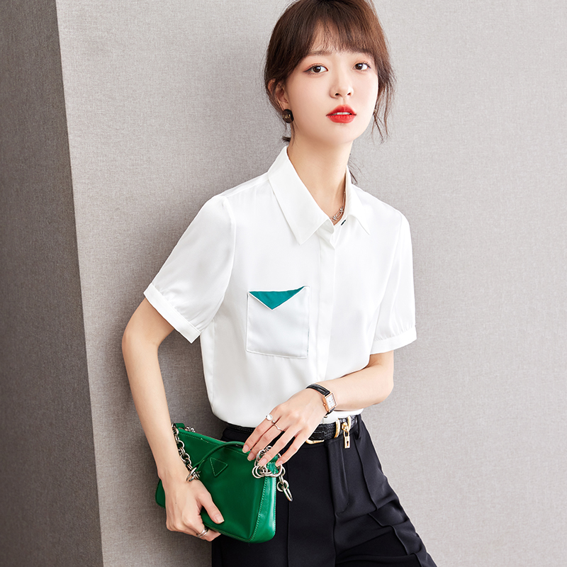 Pocket fashion short sleeve simple shirt for women