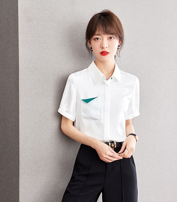 Pocket fashion short sleeve simple shirt for women