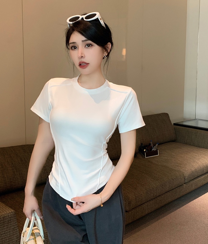 Korean style slim T-shirt white tops for women