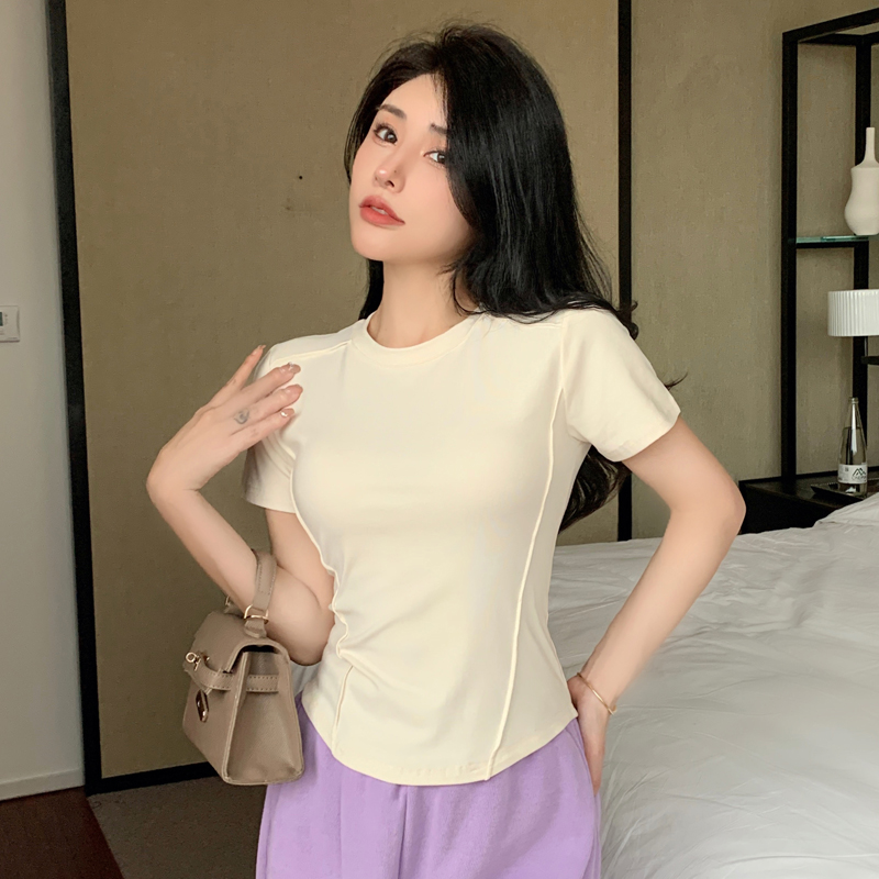 Korean style slim T-shirt white tops for women
