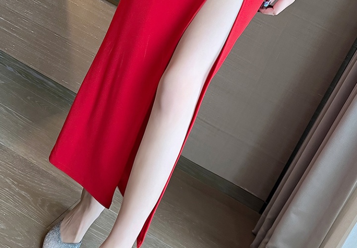 Split gauze perspective cheongsam low-cut sexy dress