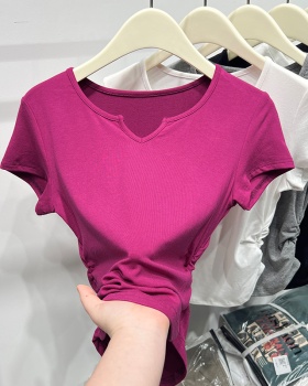 Chouzhe T-shirt pinched waist tops for women