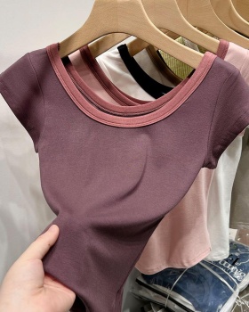 Slim mixed colors T-shirt tight short sleeve tops for women