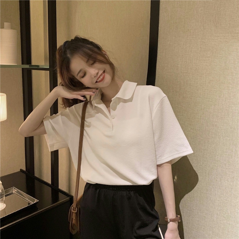 White grain T-shirt simple Korean style tops for women