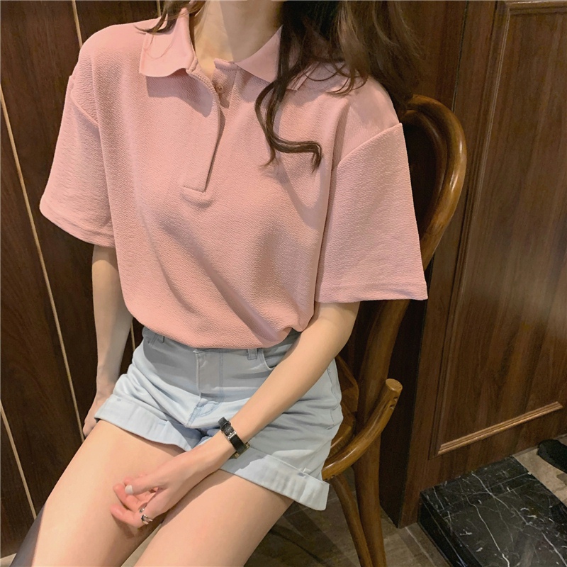 White grain T-shirt simple Korean style tops for women