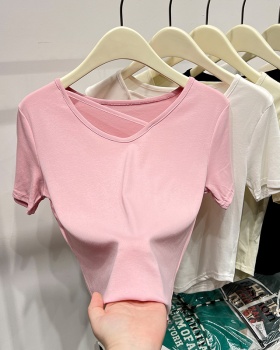 Thin short sleeve tops summer V-neck clavicle for women