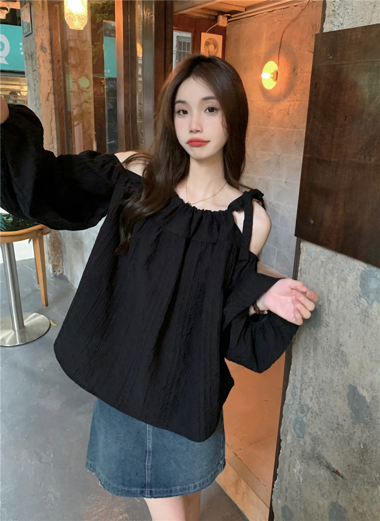 Sling strapless shirt lantern sleeve tops for women