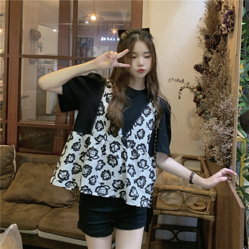 Chiffon maiden short sleeve tops loose Korean style shirt