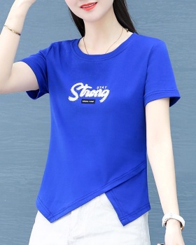 Short sleeve irregular pure cotton tops short summer T-shirt