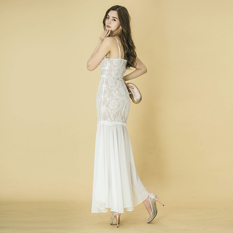 V-neck temperament lace sling pinched waist summer sexy dress