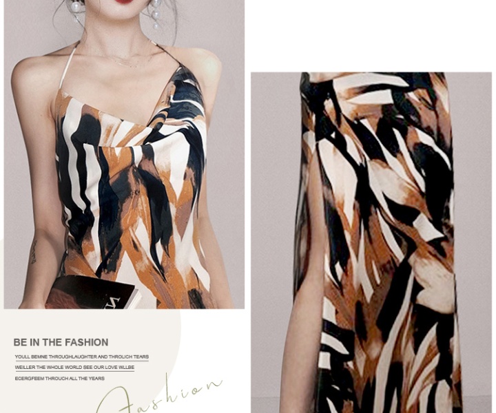 Printing slim small sling dress slit Korean style long dress