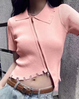 Oblique zipper cardigan asymmetry tops for women