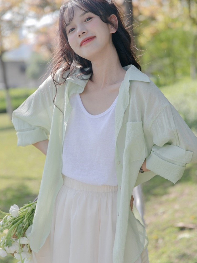 Spring and autumn long sleeve simple shirt for women