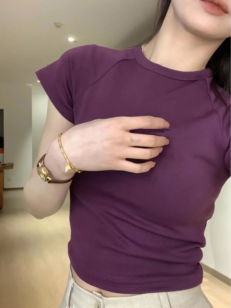 Slim spicegirl pullover tops simple pure T-shirt for women