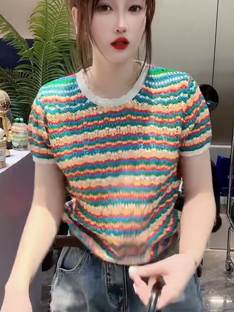 Knitted hollow tops Korean style T-shirt for women