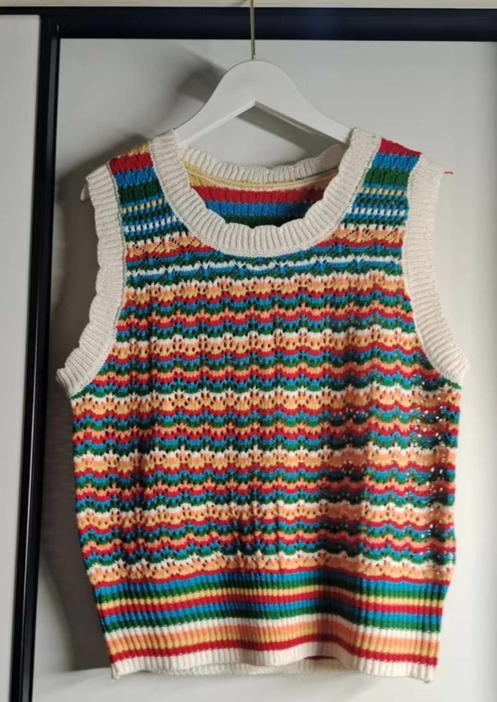 Summer hollow vest knitted stripe T-shirt for women