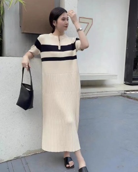 Knitted ice silk Casual zip crimp dress