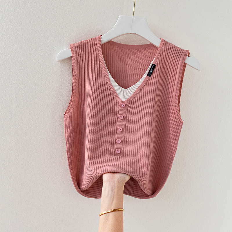 Thin Pseudo-two tops sleeveless summer vest for women