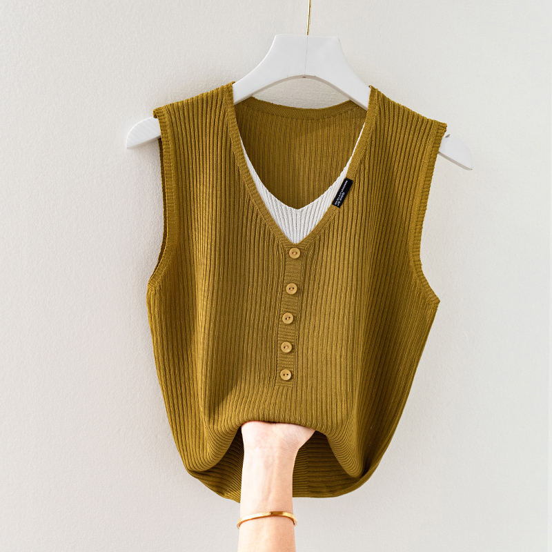Thin Pseudo-two tops sleeveless summer vest for women