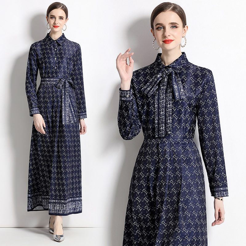 All-match fashion printing European style slim dress