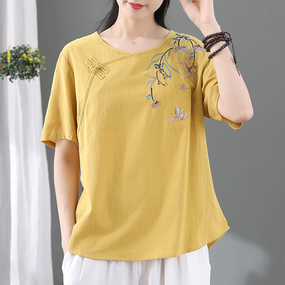 Embroidery summer tops short sleeve T-shirt for women