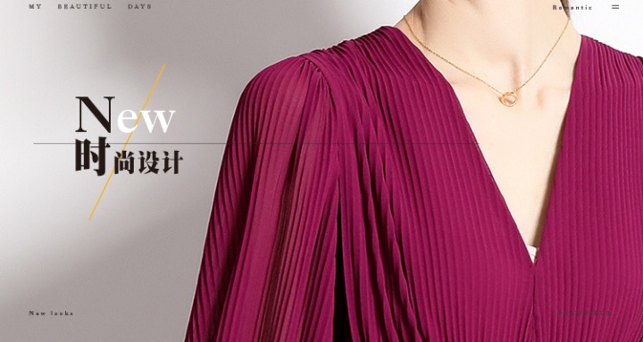 Puff sleeve multicolor temperament V-neck long dress
