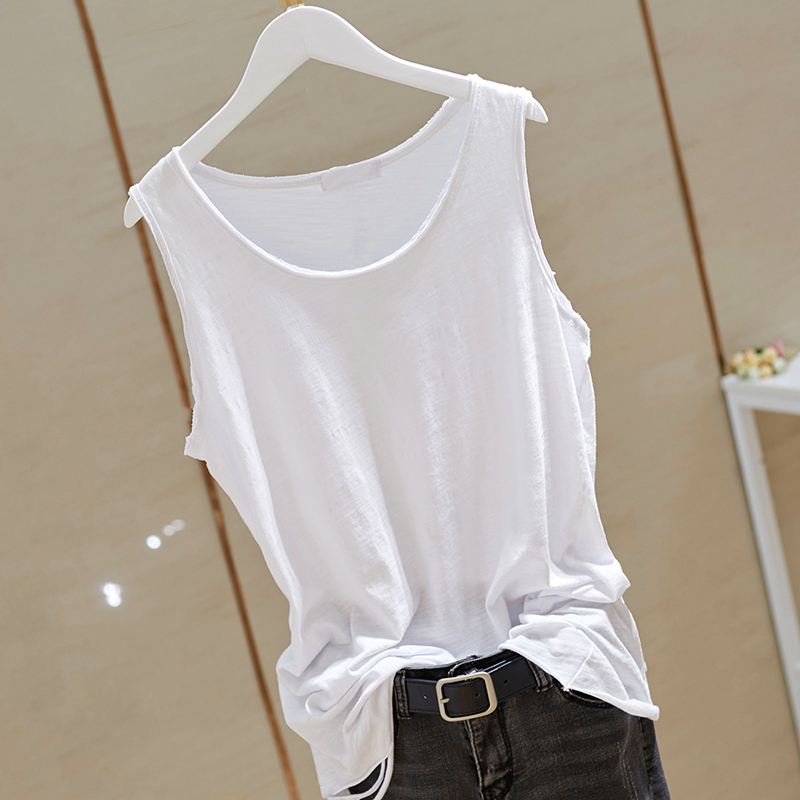 Sleeveless cotton bottoming shirt sling white vest for women