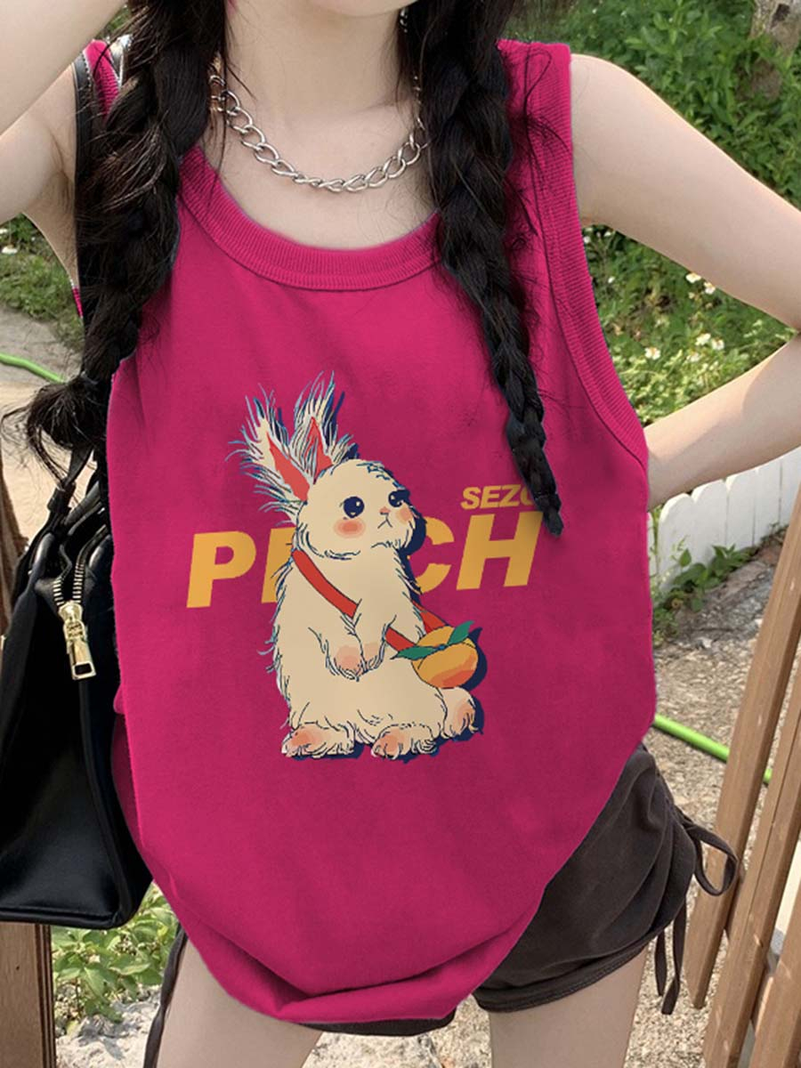 Sleeveless rabbit T-shirt candy colors tops for women