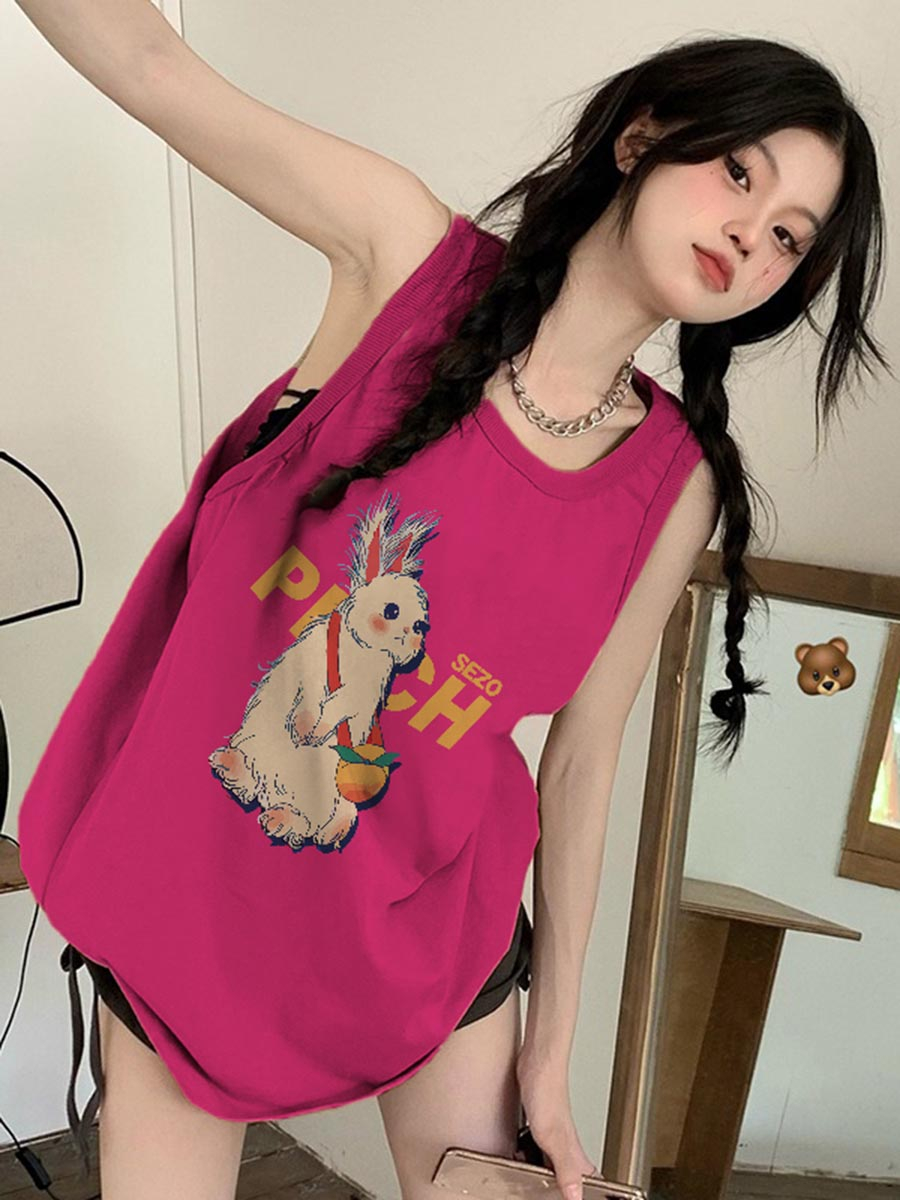 Sleeveless rabbit T-shirt candy colors tops for women