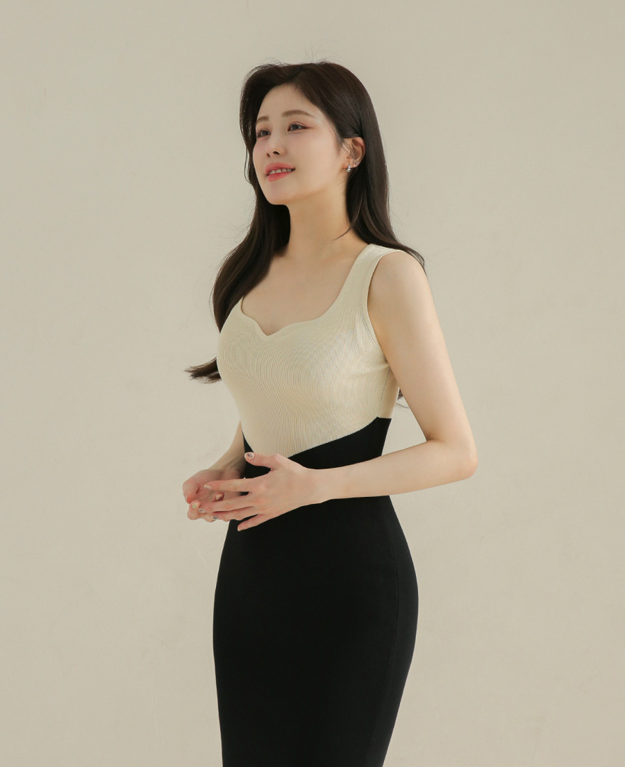 Slim mixed colors T-back knitted dress for women