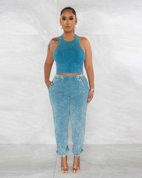 Fashion tops sleeveless pencil pants a set for women