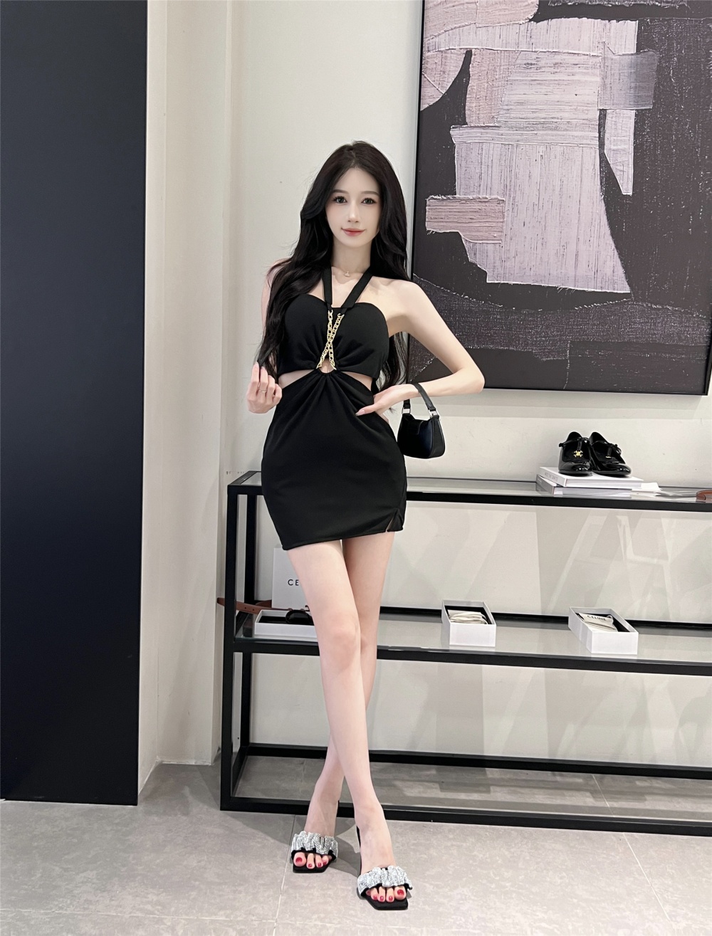 Package hip hollow wrapped chest dress