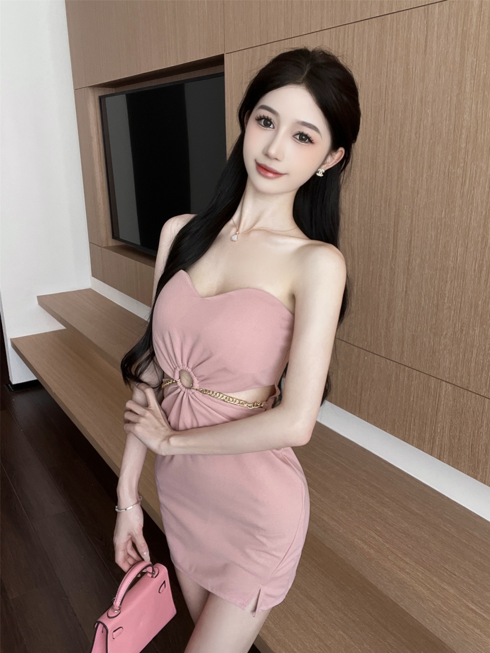 Package hip hollow wrapped chest dress