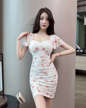 Low-cut fashion colors package hip slim sexy dress