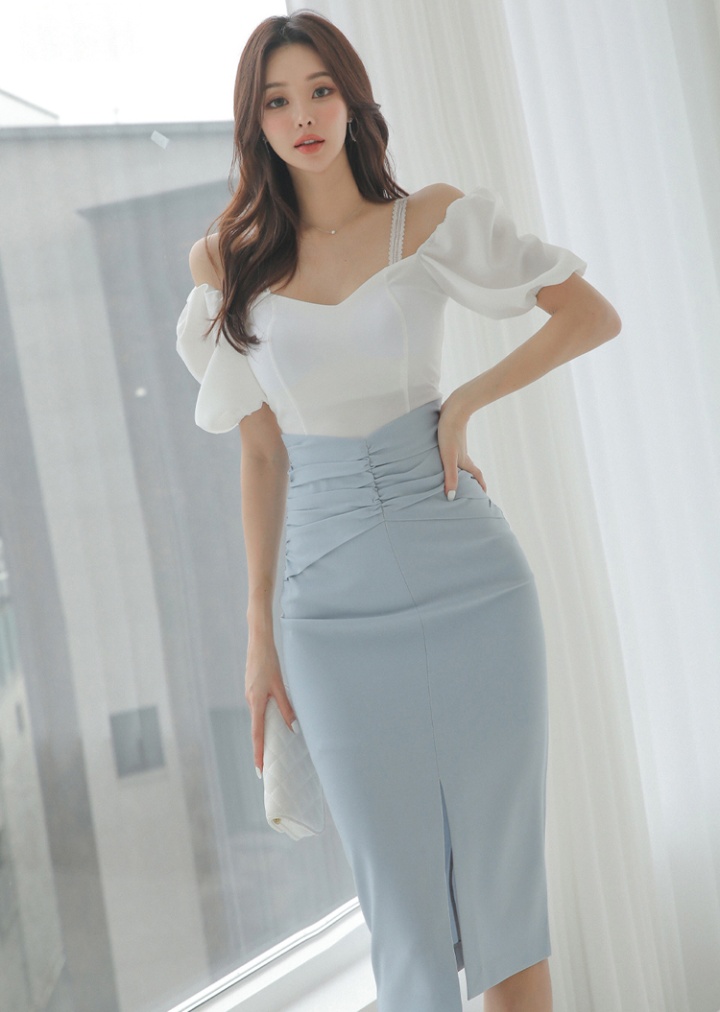 Fashion small Korean style tops summer slim skirt 2pcs set