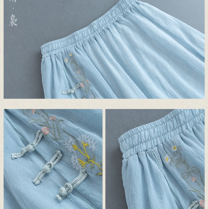 Embroidered flowers long chiffon art Han clothing skirt