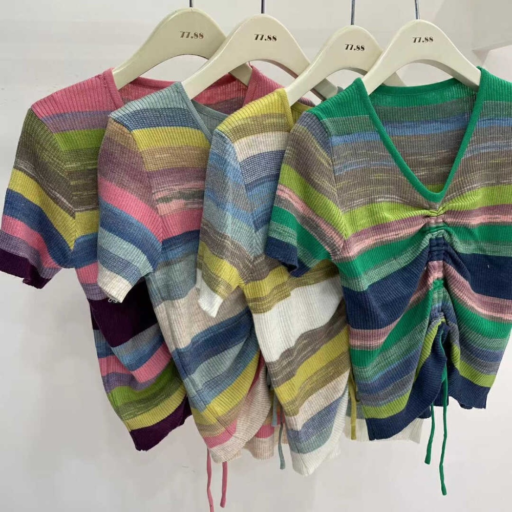 France style rainbow stripe wool sweater