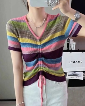 France style rainbow stripe wool sweater