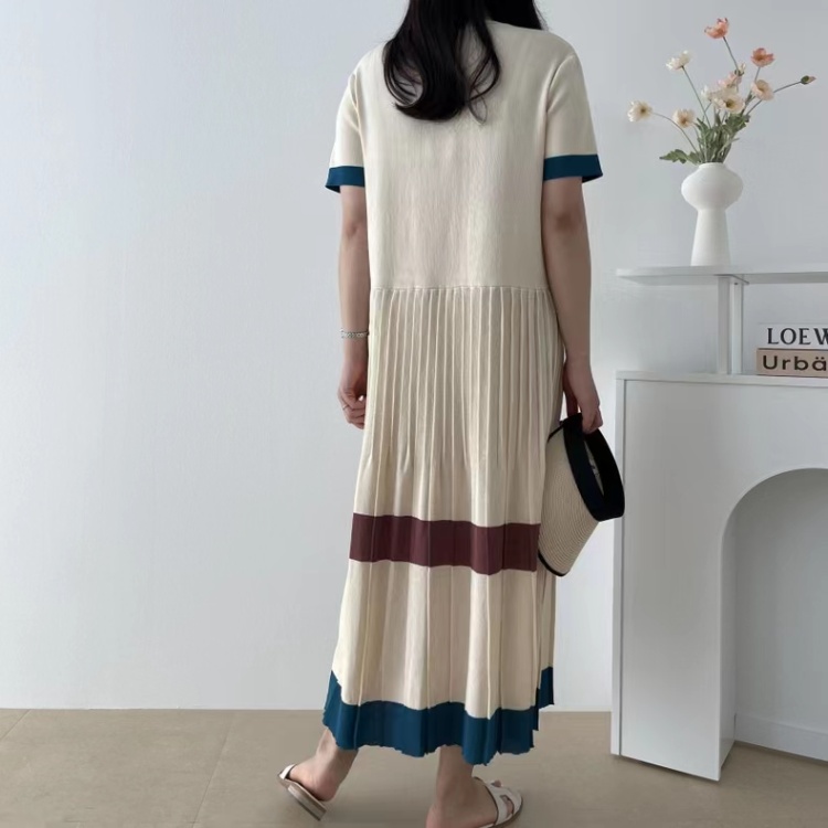 Knitted ice silk long dress Korean style pleated dress