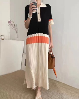 Knitted mixed colors Korean style long ice silk dress