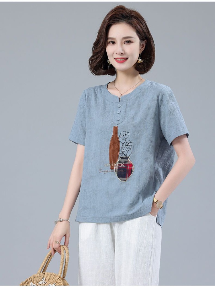 Embroidered retro fashion tops summer art T-shirt