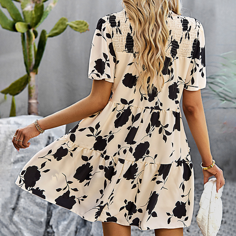 European style Casual T-back printing dress