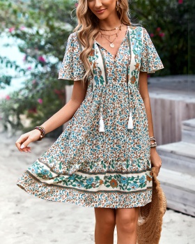 Summer vacation T-back Bohemian style dress