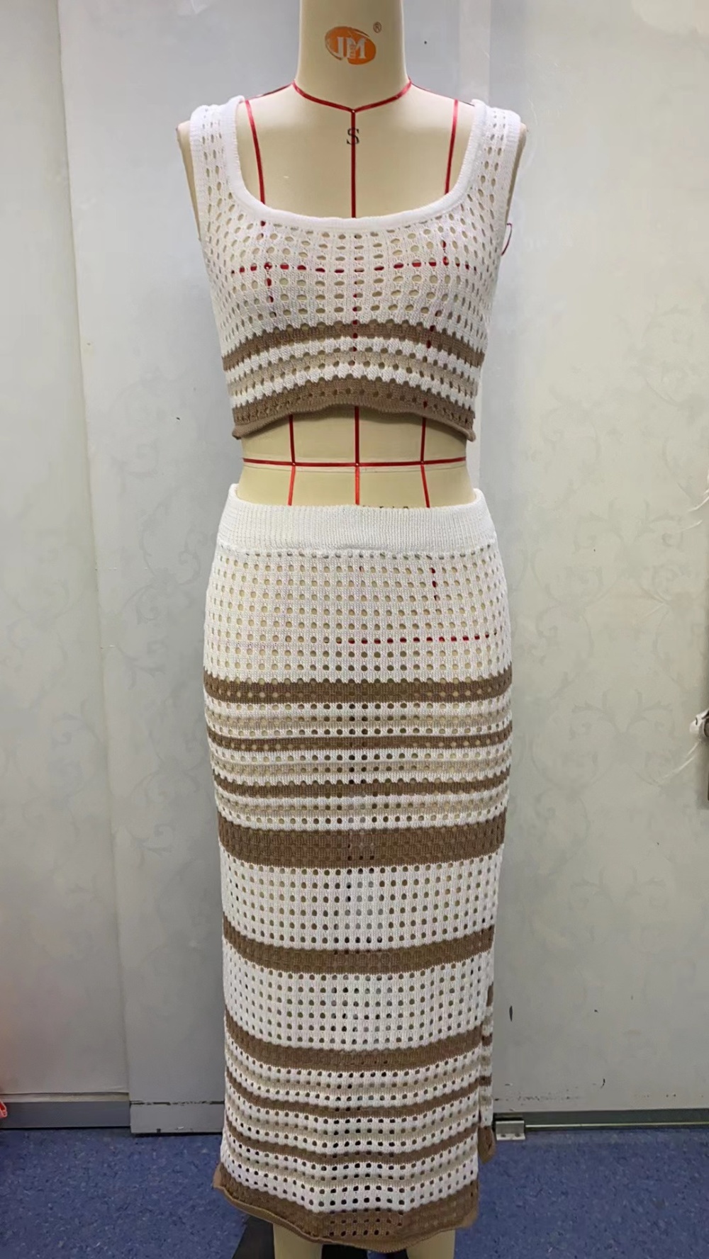 Sexy sleeveless split skirt European style knitted vest a set