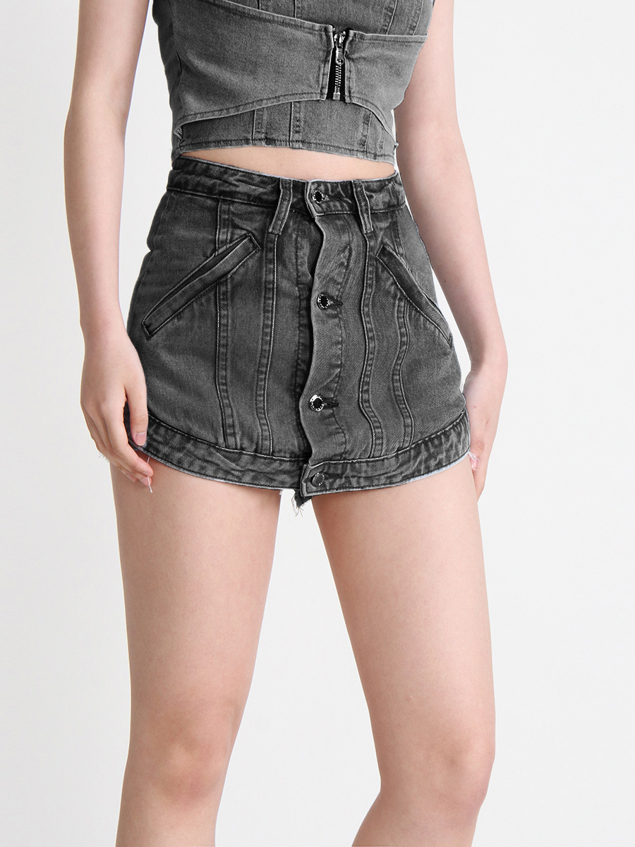 High waist buckle jeans burr slim culottes for women