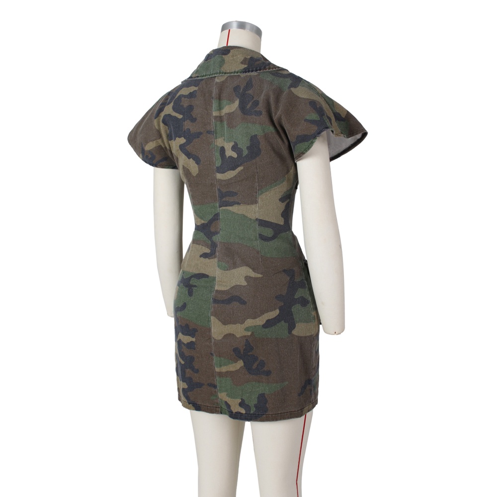 Tight large lapel camouflage European style dress for women