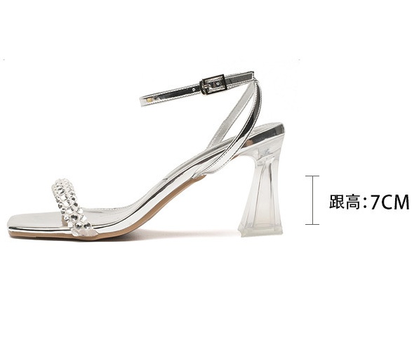 Transparent small sweet pearls chain thick summer sandals