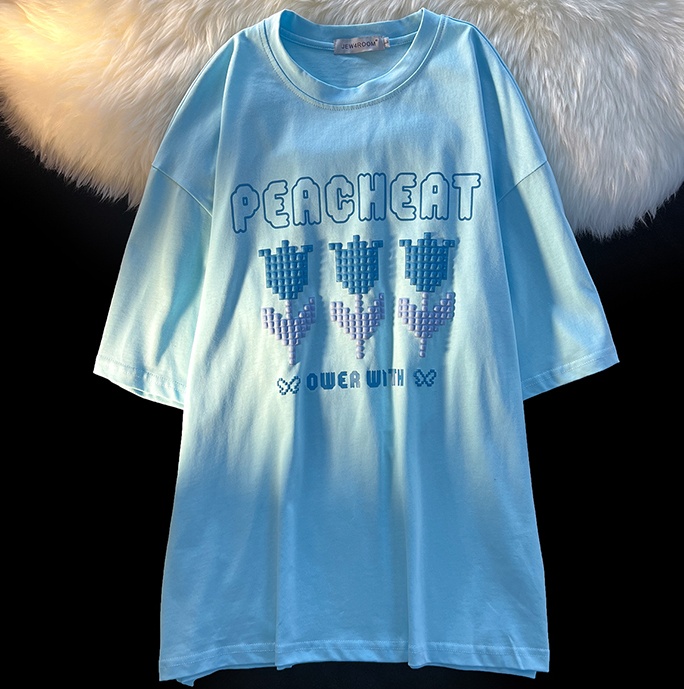 Cotton loose round neck tops short sleeve summer T-shirt