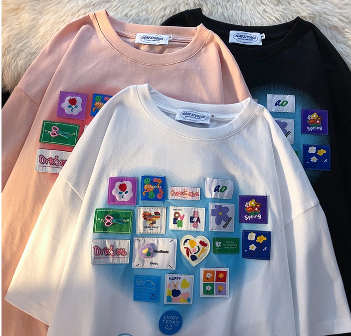 Printing cotton T-shirt short sleeve tops for women