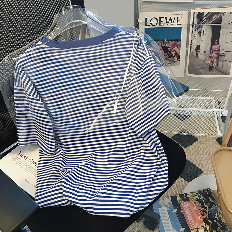 Round neck cotton tops summer T-shirt for women